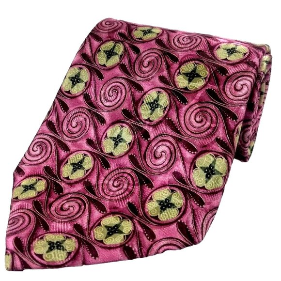 Ermenegildo Zegna abstract floral swirls pink and green 100% silk made in Italy - Picture 1 of 6